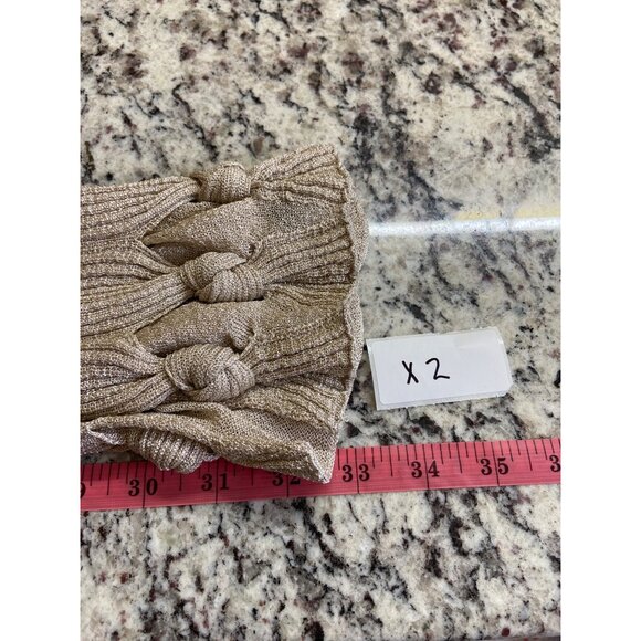 Talbots Metallic Knit Scarf With Knotted Tassel Ends Beige Gold Minimalist - Picture 9 of 9